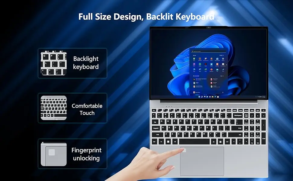 Xiaman 15.6" Laptop Computer Intel Core i3 Notebook PC Fingerprint Unlock Windows 11 Pro 16GB RAM 512GB 1TB SSD HD 1080P Laptops