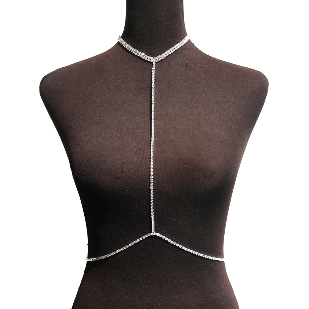 Fashionable Exquisite Rhinestone Fun Bikini Chest Chain Exaggerated Women\'s Crystal Exquisite Body Chain Valentine\'s Day Jewelry