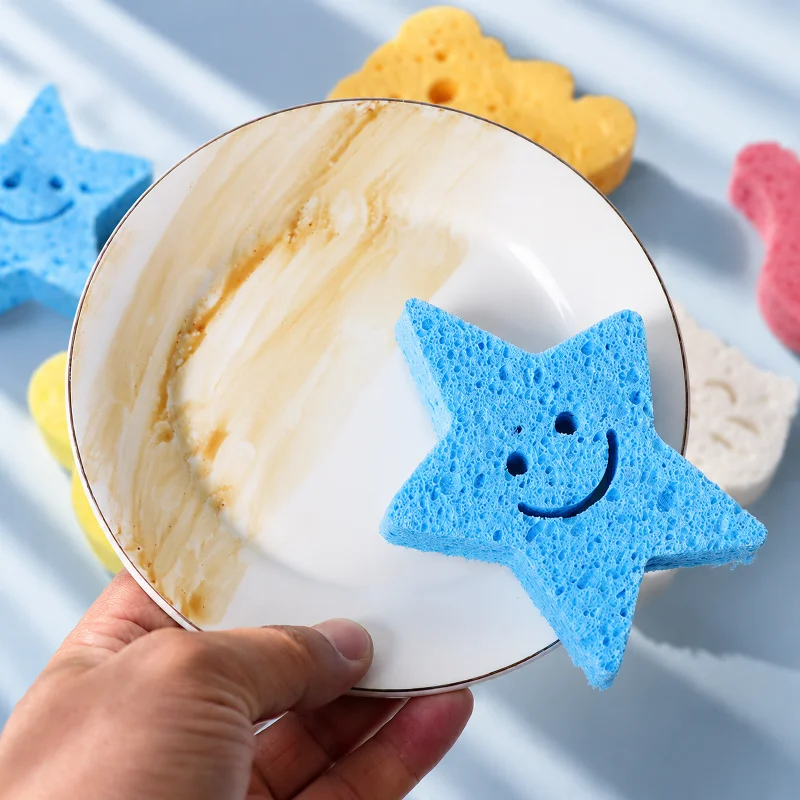 Cartoon Shaped Wood Pulp Kitchen Sponge Cute Animal Figure Dishwashing Sponge Soft Absorbent Cleaning Sponge for Home Kitchen
