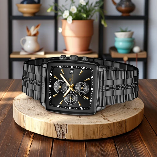 Imagen 2 del producto Reloj VA VOOM cuadrado de la mejor marca para hombre, Reloj cronógrafo luminoso resistente al agua con calendario, Reloj de cuarzo de acero inoxidable para hombre