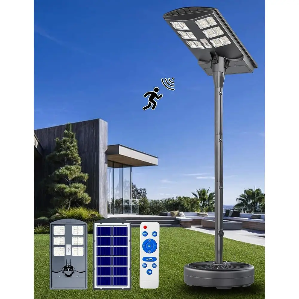 Outdoor Solar Street Lights 4000W LED Motion Sensor Dusk to Dawn 300000LM Waterproof Adjustable Color Temperature Garden Path