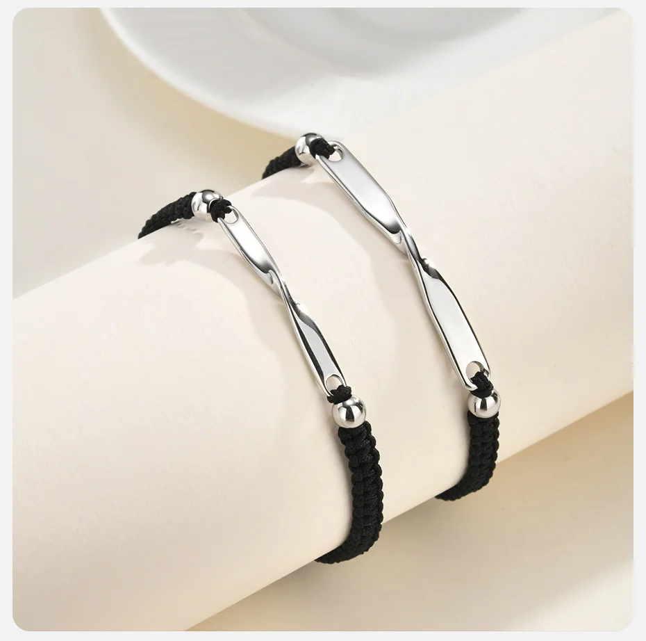 Vnox Edelstahl Möbius Paar-Armband, Verstellbares Geflochtenes Seil Unisex Handgefertigter Jubiläumsschmuck Geschenk für Männer Frauen – Detail 6