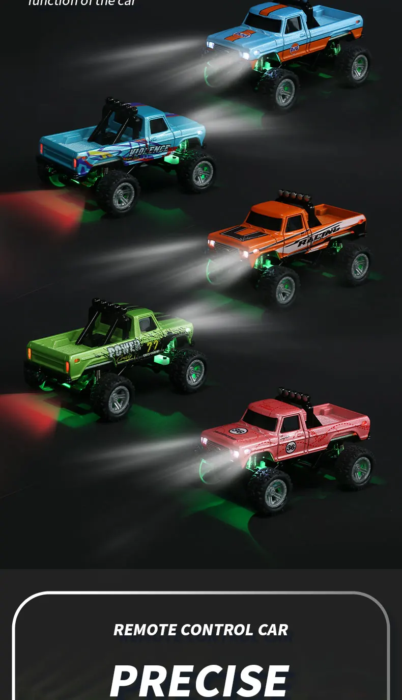 1/64 RC Car 2.4G Remote Control Mini Speed Off-road Climbing Car Alloy Desktop Vehicle with LED Light Toy for Kids Small Gifts