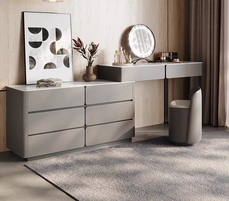 Light luxury rock slab dressing table, simple modern solid wood dressing table, integrated chest, retractable