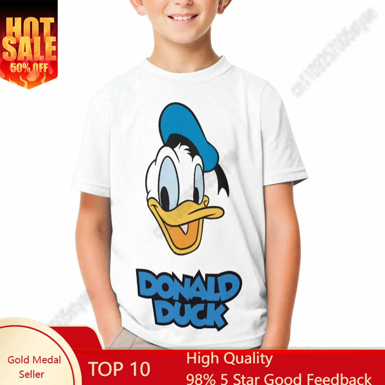 

Donald Duck T Shirt Boy Girl Short Sleeve Print Fashionable Cute Casual Cotton TShirt Comfortable Crew Neck Children Child Tee