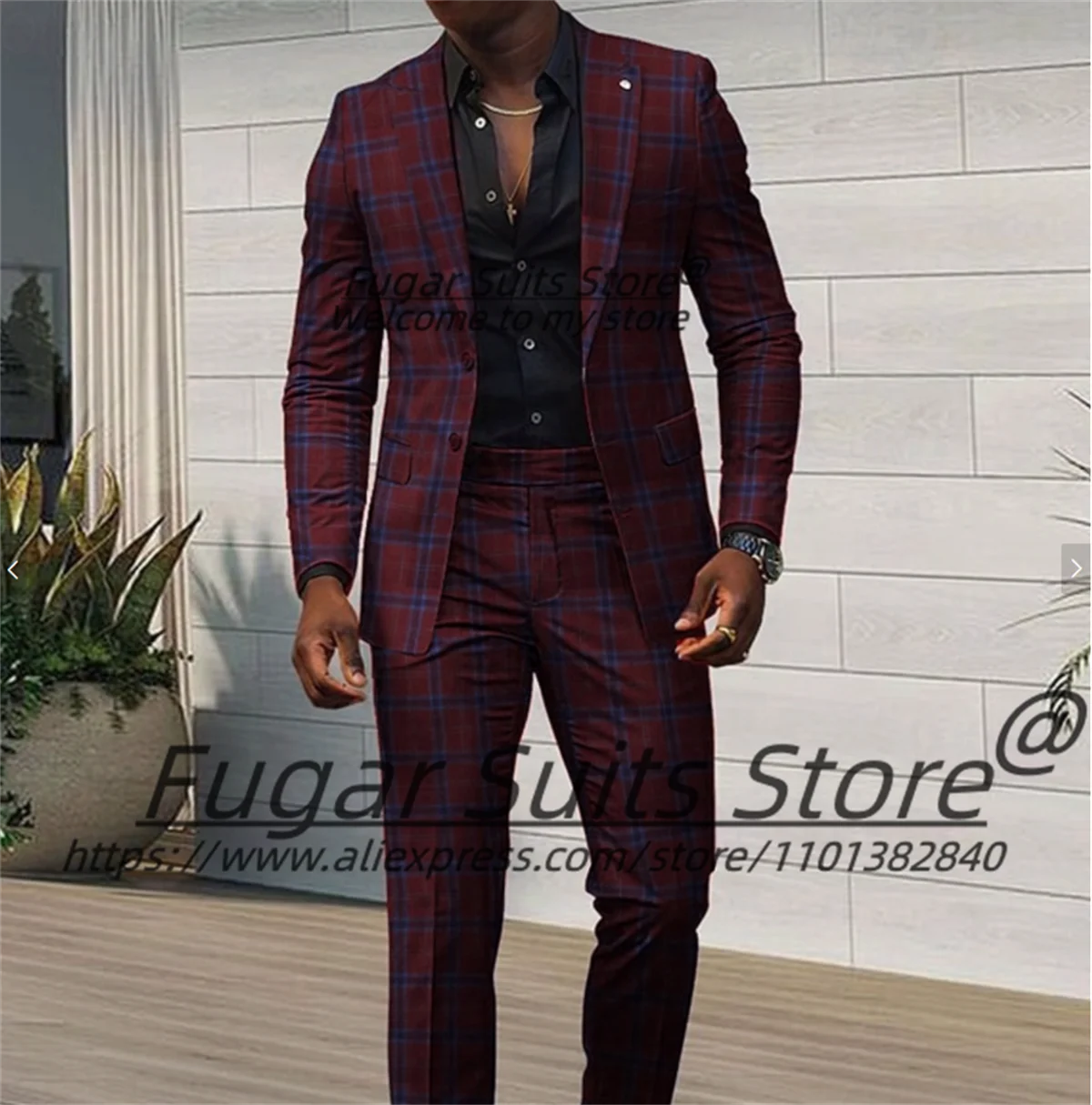

Classic Meeting Business Plaid Male Blazers Peak Lapel Formal Man Tuxedos 2Pieces Sets Customized Men Suits Slim Fit Ropa Hombre