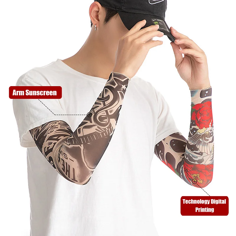 Tattoo Arm Sleeves Sun UV Protection Arm Cover Seamless Outdoor Basketball Riding Sunscreen Arm Sleeves For Men Women