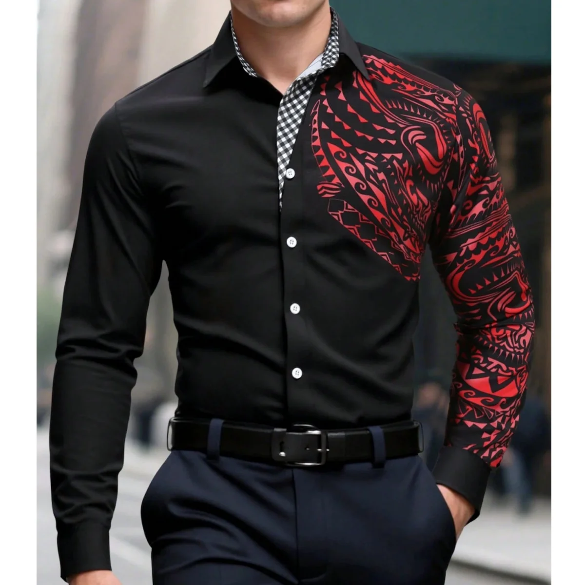 

Fashion Men's Retro Pattern Single Breasted Shirt 3D Print Polyester Top Autumn Casual Breathable Long Sleeve Shirts Man Clothes
