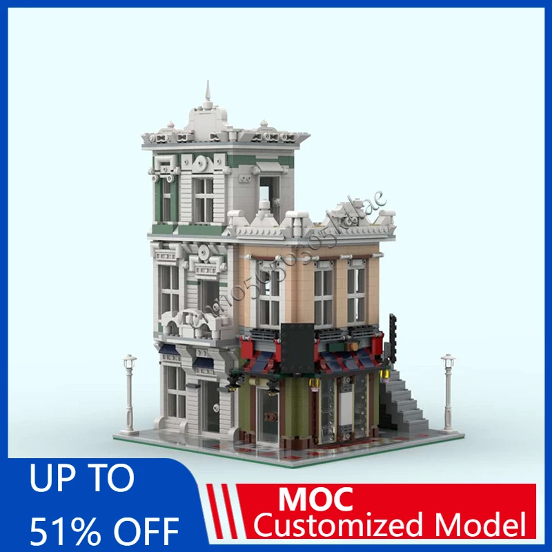 1794PCS MOC 창의적인 도시 거리 풍경 모듈형 사무실 및 국수 가게 모델 건축 블록 DIY 어린이 브릭 장난감 선물