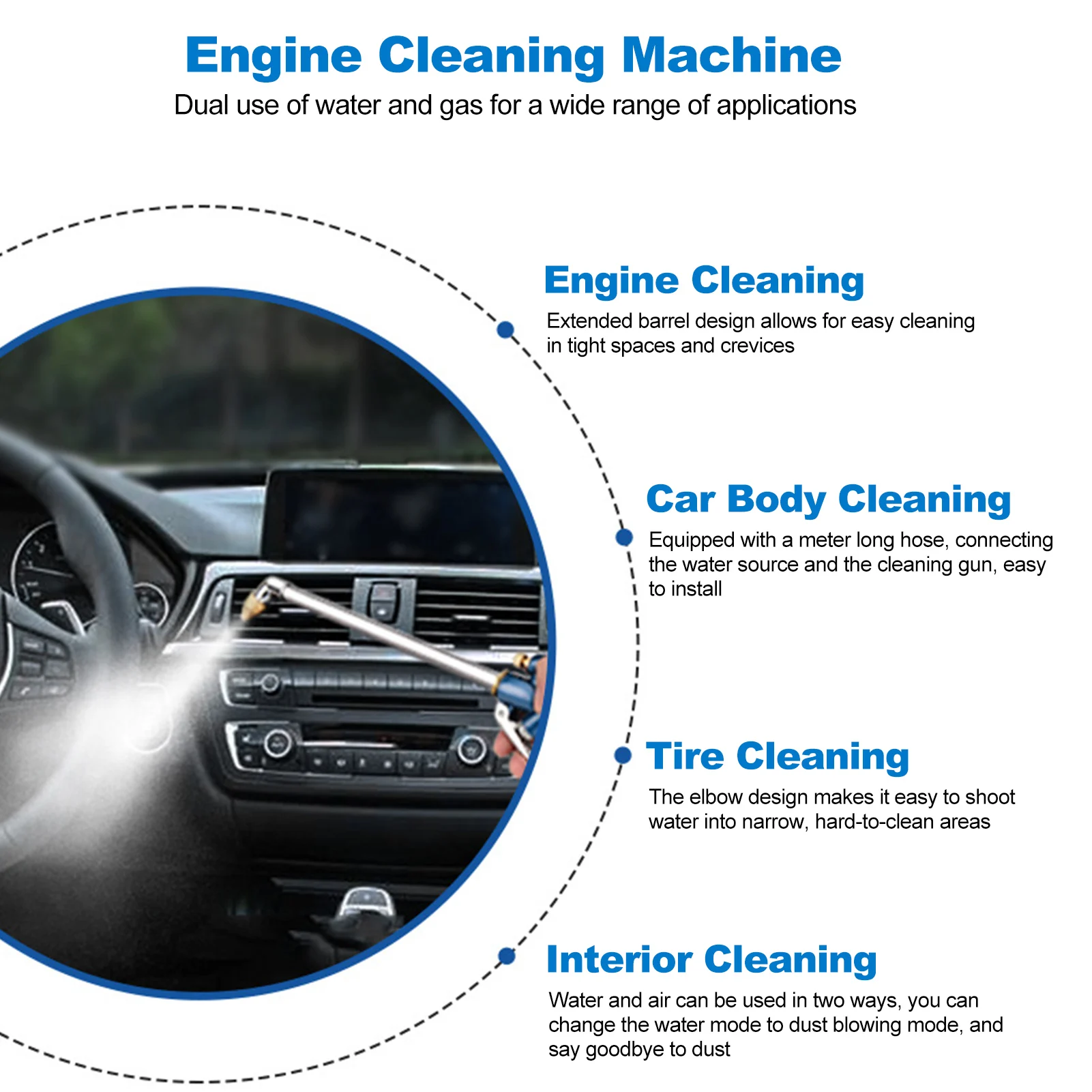 Pneumatic engine cleaner with 240 mm hose Spraying tool for degreasing engine compartment mechanical interiors and wheels