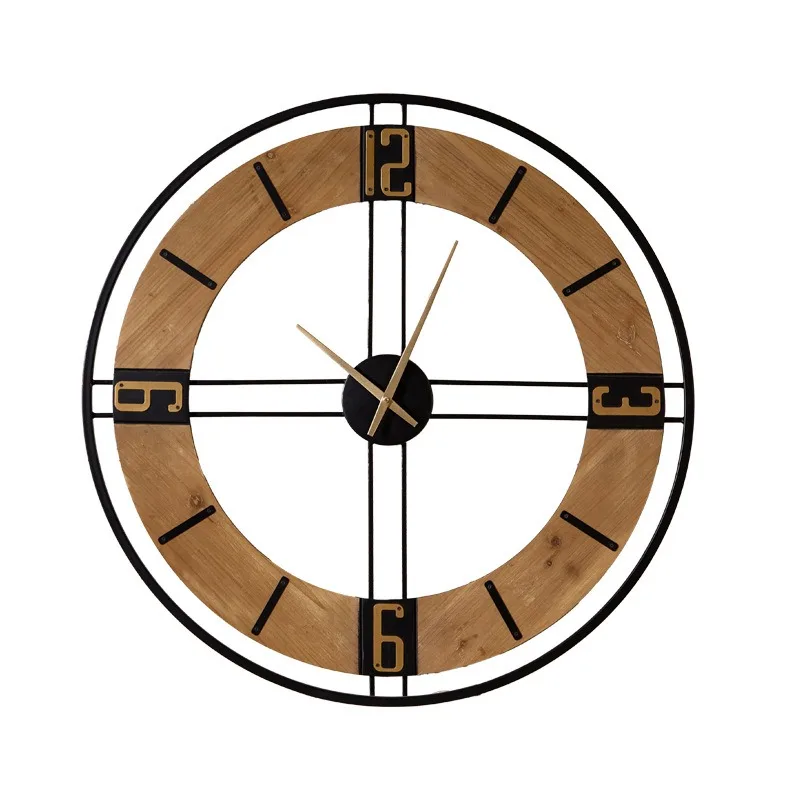 Retro simple fashion clock Iron wood products Clock home decoration,  clock Living room Bedroom entrance Wall wall