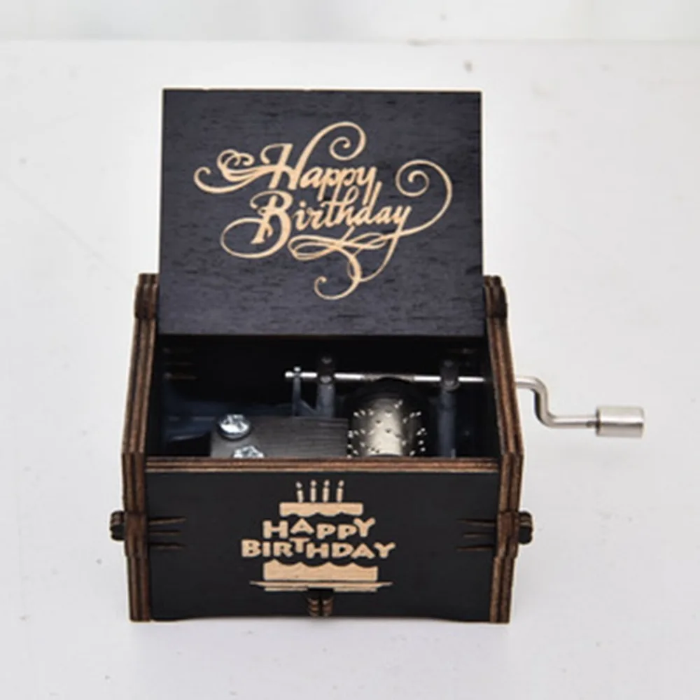 UV Painting Birthday Music Box Retro Mechanical Spring Hand Crank Music Box Laser Engraving Mechanical Music Box Home Decor