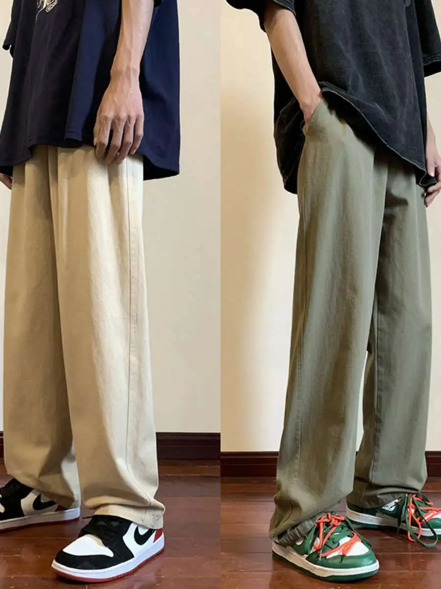

Men's Straight Leg Casual Pants New Sle Floor-Length Trendy Loose All-Match Drapey Korean Version Wide Leg Long Trousers