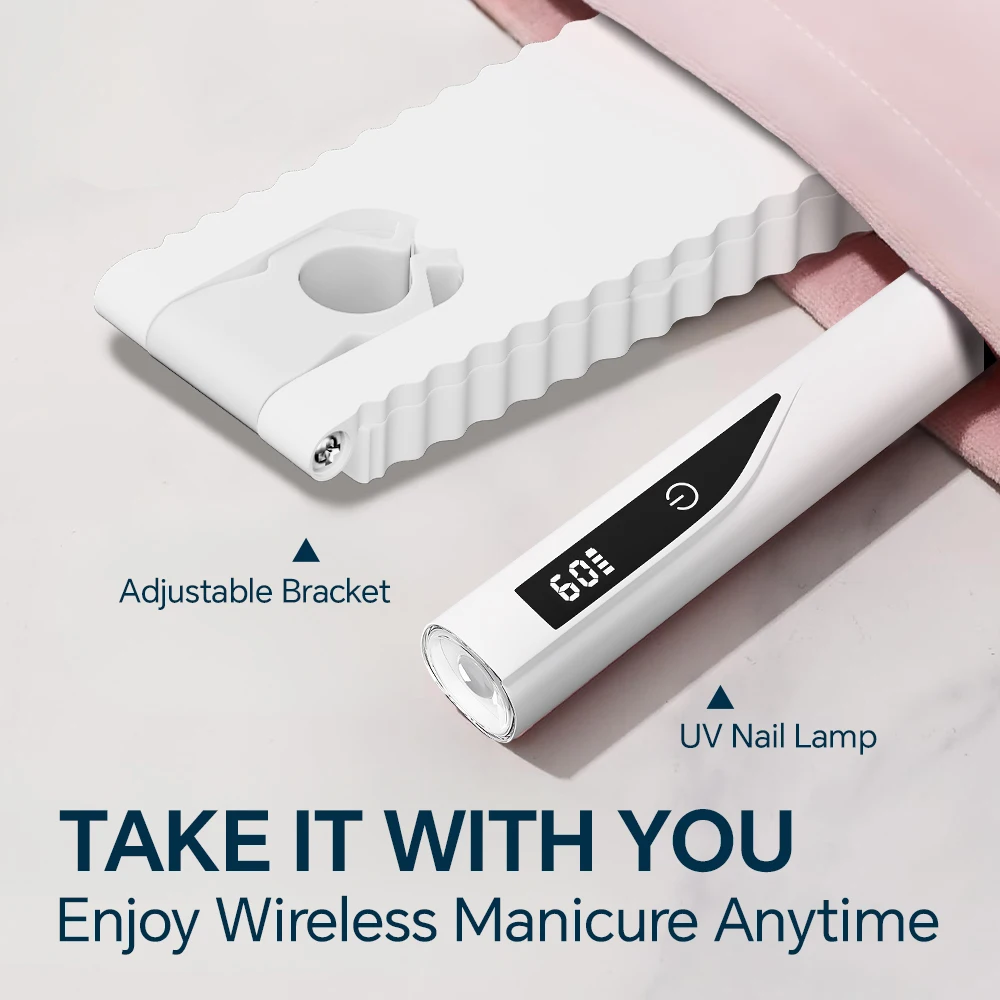 ضوء الأشعة فوق البنفسجية لأظافر الجل - مؤقت، حامل ومؤشر قابل للتعديل، مصباح أظافر LED صغير محمول باليد، مجفف أظافر قابل لإعادة الشحن لفن الأظافر