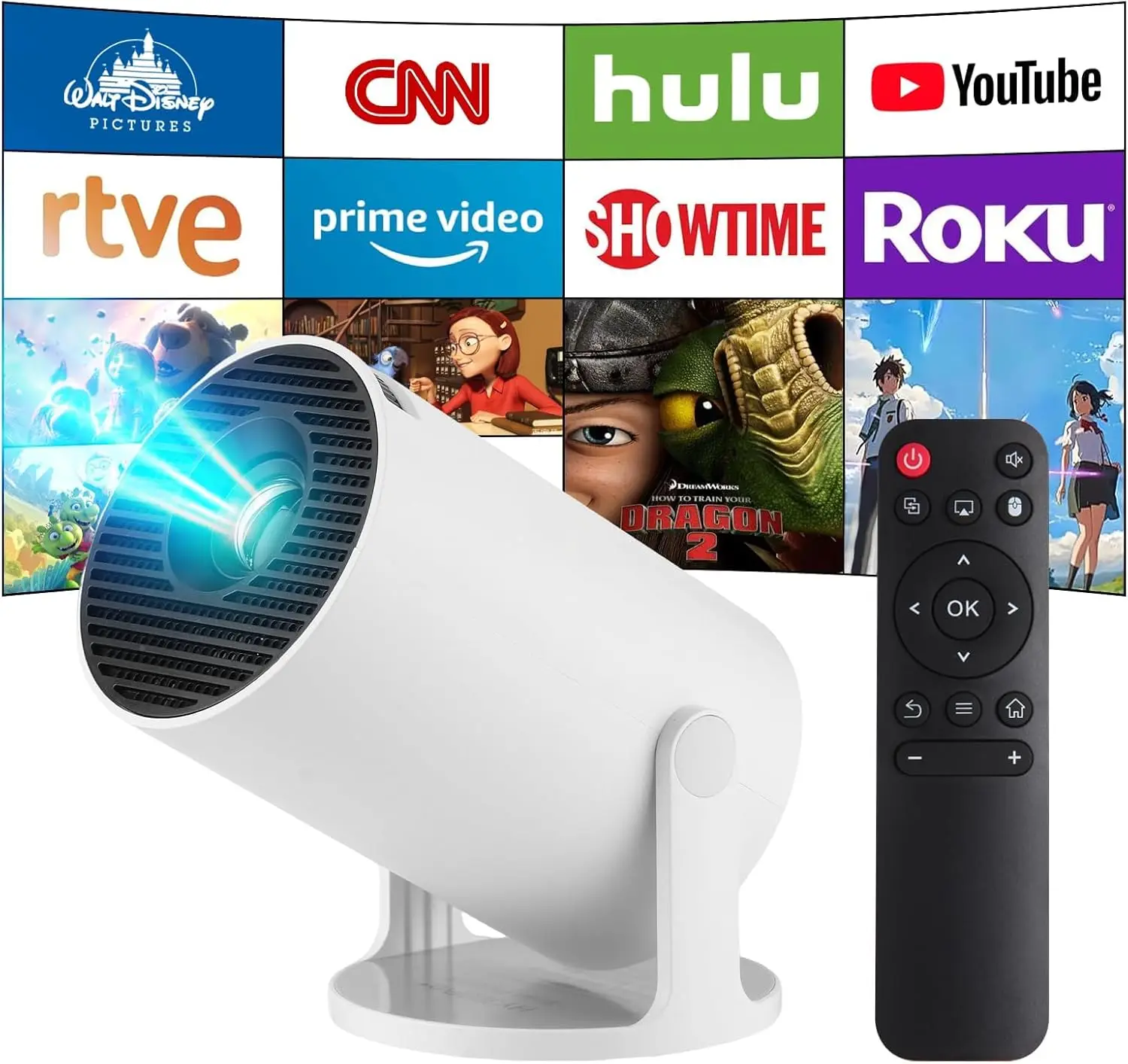 

Smart 4K Mini Projector with WiFi 6, Bluetooth 5.4, Android 11, Auto Keystone Correction, Portable for Home & Outdoor