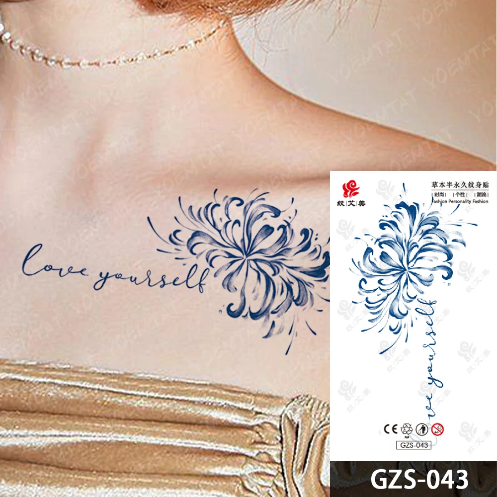 Juice Ink Lasting Waterproof Temporary Tattoo Sticker Simple Lines Flower Genipin Herbal Hand Arm Fake Tatoo Body Art Men Women