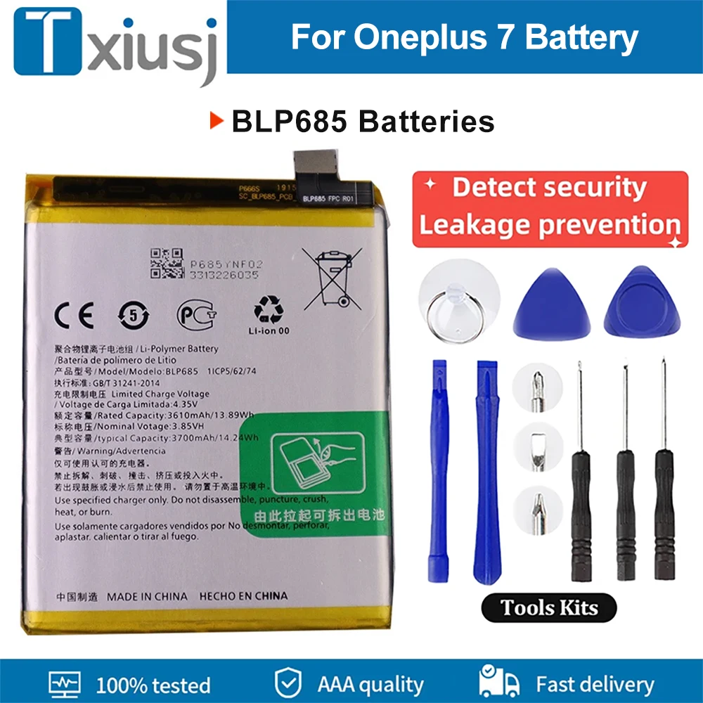 

100% New Replacement Battery For OnePlus 7 Batteries Compatible BLP685 Mobile Phone Battery Bateria Safety Detection