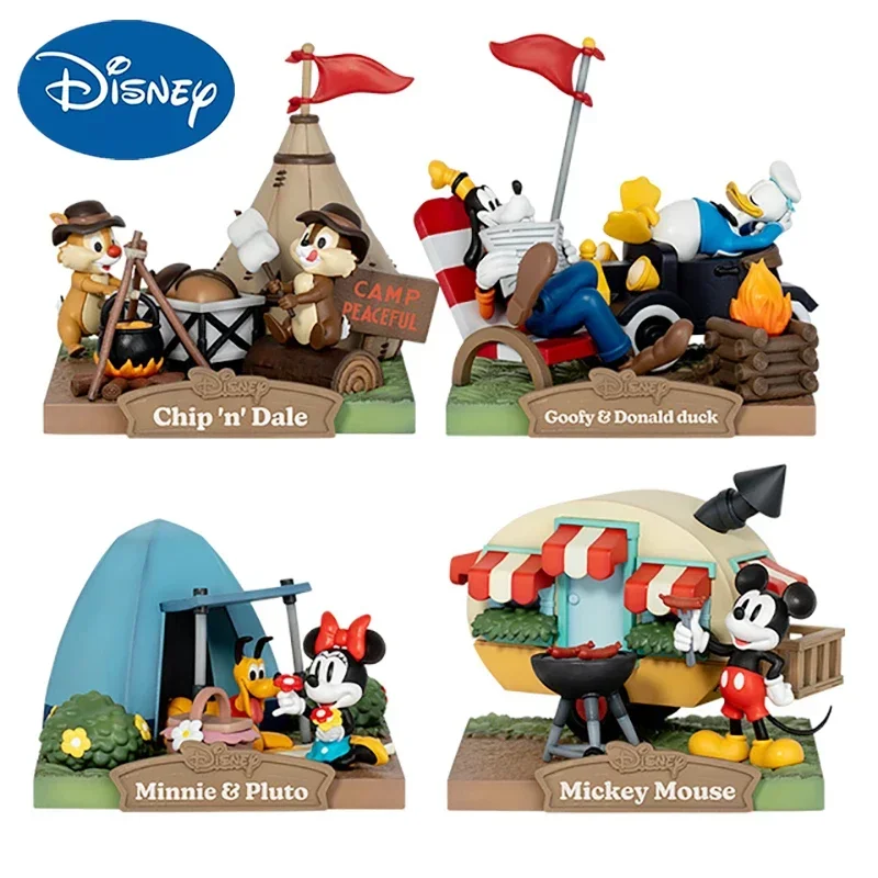 

New Disney Camping Series Figure Cartoon Mickey Minnie Mouse Donald Duck Goofy Chip 'n' Dale Pluto Figurine Doll Model Toy Gift