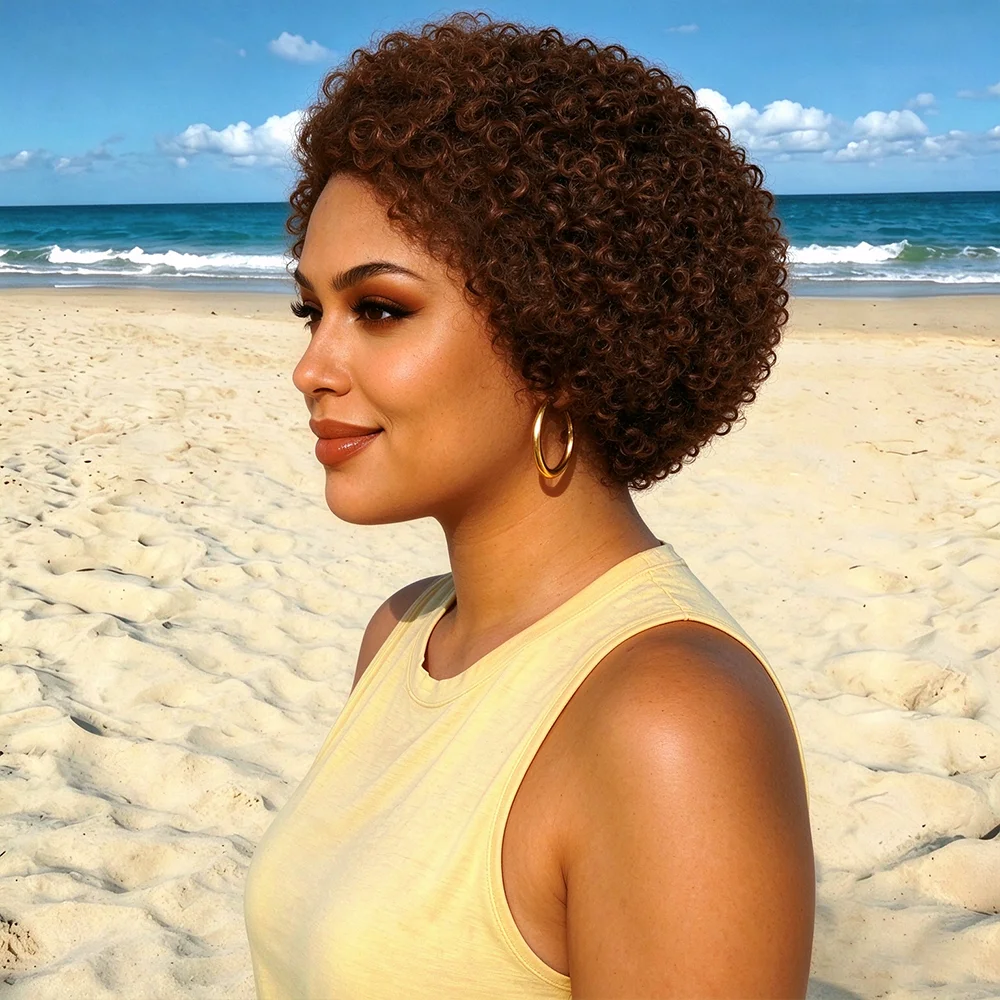Brown Curly Wig 13x4x1 Lace Front Wig 100%Human Hair Wig Women's Short Hair Wig Stylish Design Suitable for All People