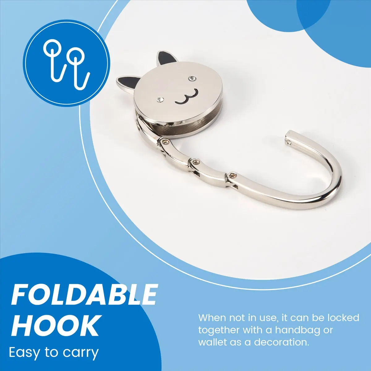 BUY A379Z Cartoon Foldable Silver Tone Handbag Hook Antislip Rubber Base