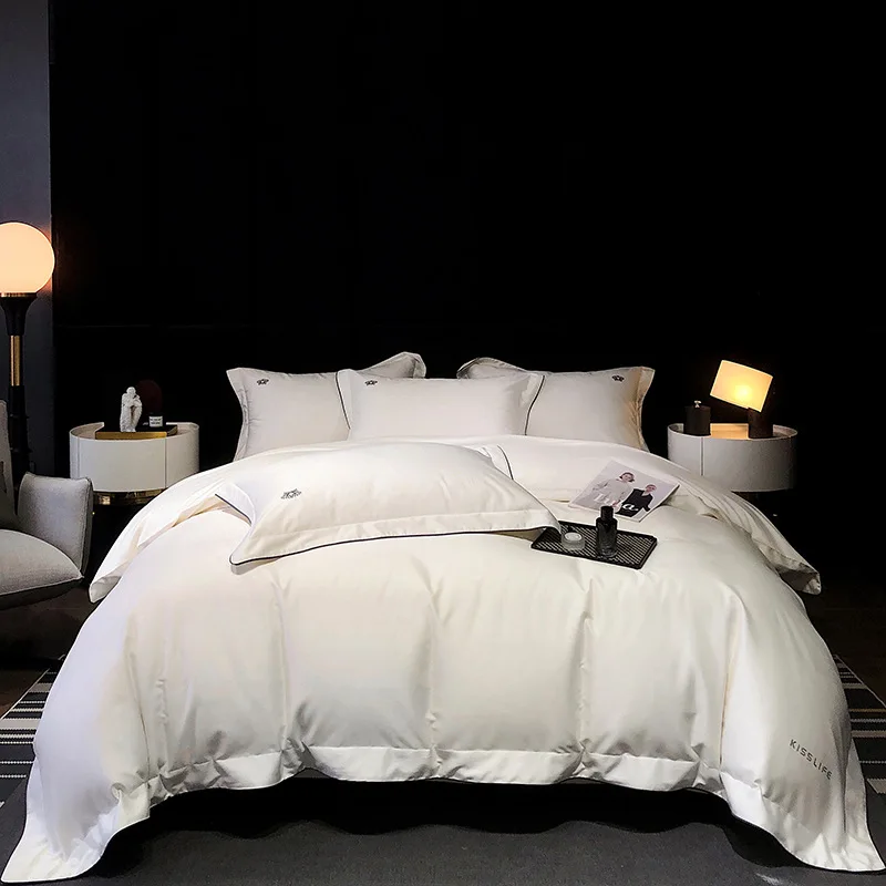 

Customizable 100s double-strand long-staple cotton satin four-piece set wide-edge corner embroidery craft bedding kit