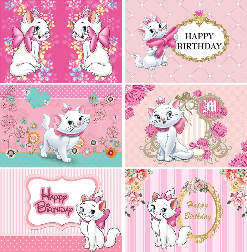 

Cute Cat Marie Flowers Pink Girl Party Backdrop Custom Child Birthday Table Decoration Photography Photo Background Vinyl Banner