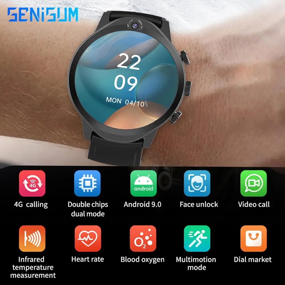 4G Smart Watch IP67 Android 9.0 Dual system 4GB+64GB 1.45inch TFT 412*412 Phone Call 700mah Sport GPS Spo2 HR monitor Smartwatch