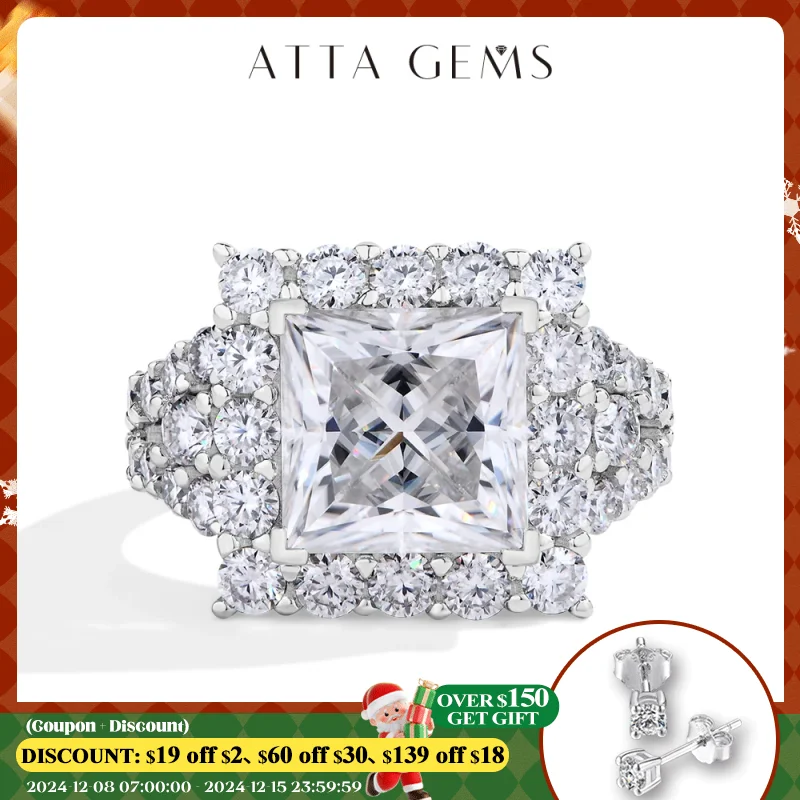 ATTAGEMS S925 Silver Moissanite Engagement Ring for Women 6CT Princess Excellent Cut Luxury Wedding Jewelry With GRA Certificate