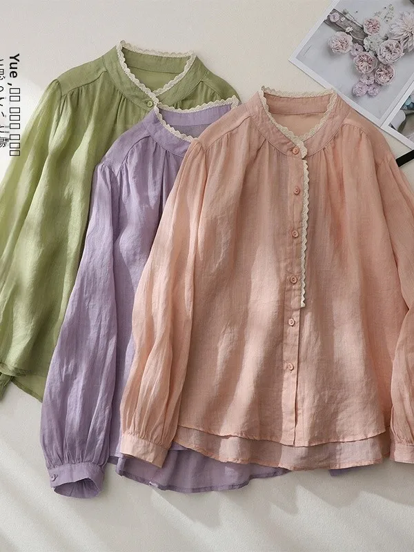 

Женский кардиган из хлопка и льна с кружевным воротником в стиле ретро, свободного кроя, тонкий, для весны и осени, модель «апе пир»