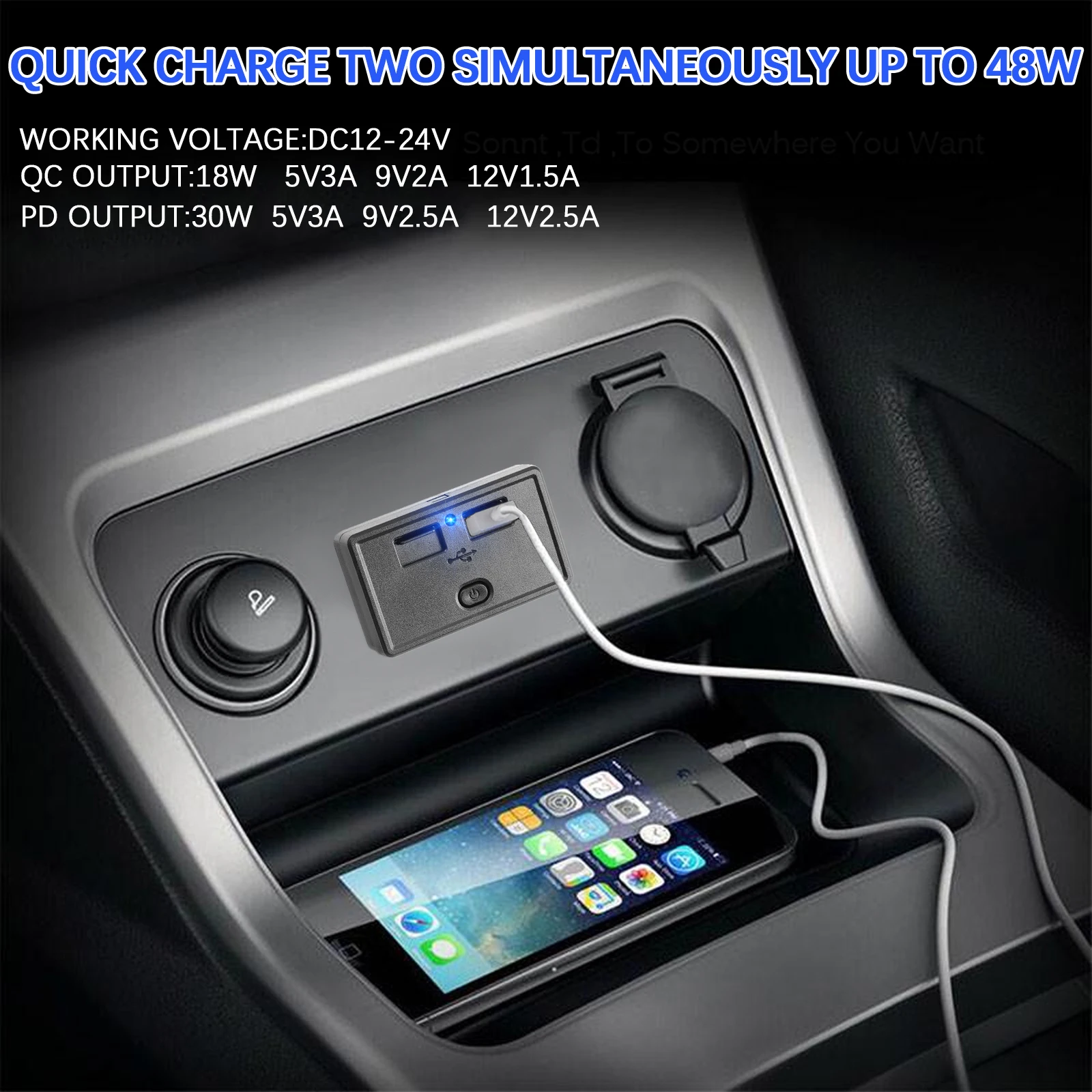 

Waterproof 12V/24V LED Car USB Charger Socket PD3.0 & QC3.0 36W USB Outlet Panel Fast Charge Power Adapter Outlet Boat RV Type C