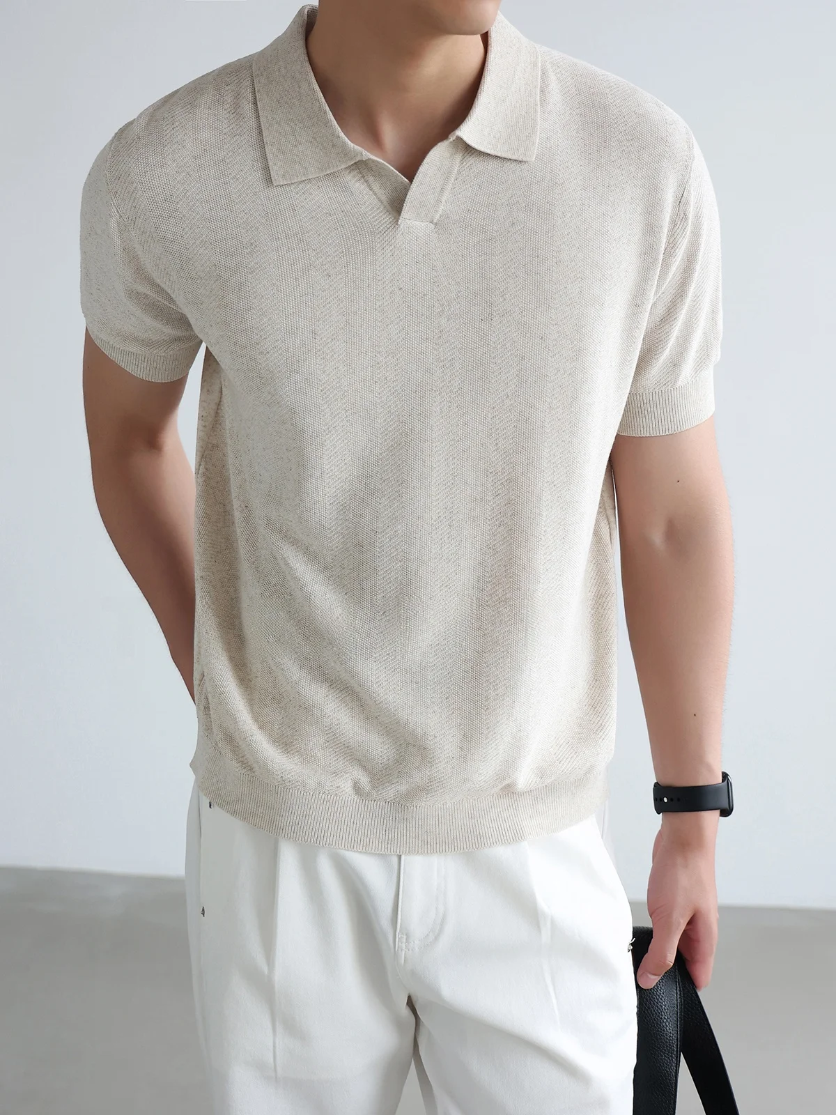 Men's  Shirt Linen Blend Knitted Short Sleeve Standard Fit Summer Fashion Business Casual Breathable  Color