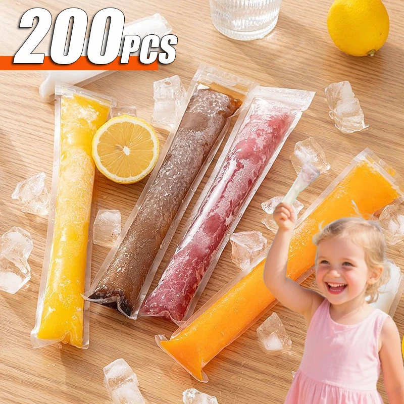 200PCS Einweg Eismaschine Taschen Transparent Popsicle Taschen für DIY Saft Joghurt Schokolade Eis Pops Küche Zubehör