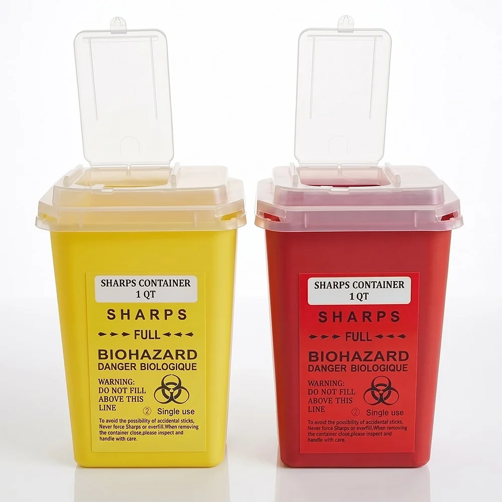 Desktop Sharp Waste Container Tattoo Studio Needle Disposal Bin Red Yellow Dual Color Quick One-Hand Flip Lid Tattoo Accessories