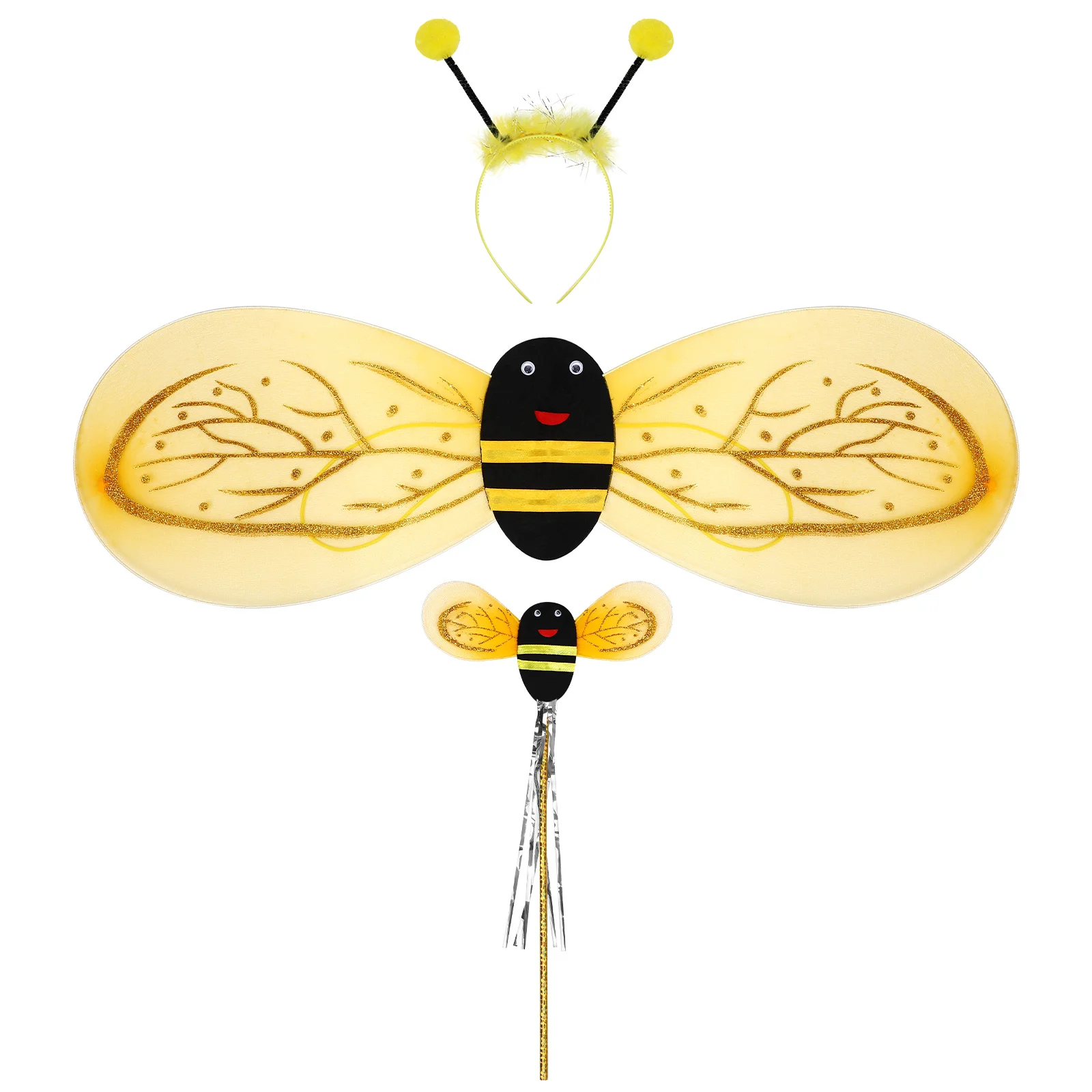 Carnival Stage Performance Cosplay Party Bee Wings Headband Wand Bee Costume Props Bee Cosplay Costume for Girls Kids Boys