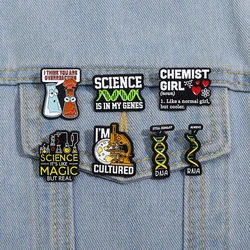 Chemical Structure Enamel Pins Custom SCIENCE IS IN MY GENES Brooches Lapel Badges Funny Jewelry Gift for Friends