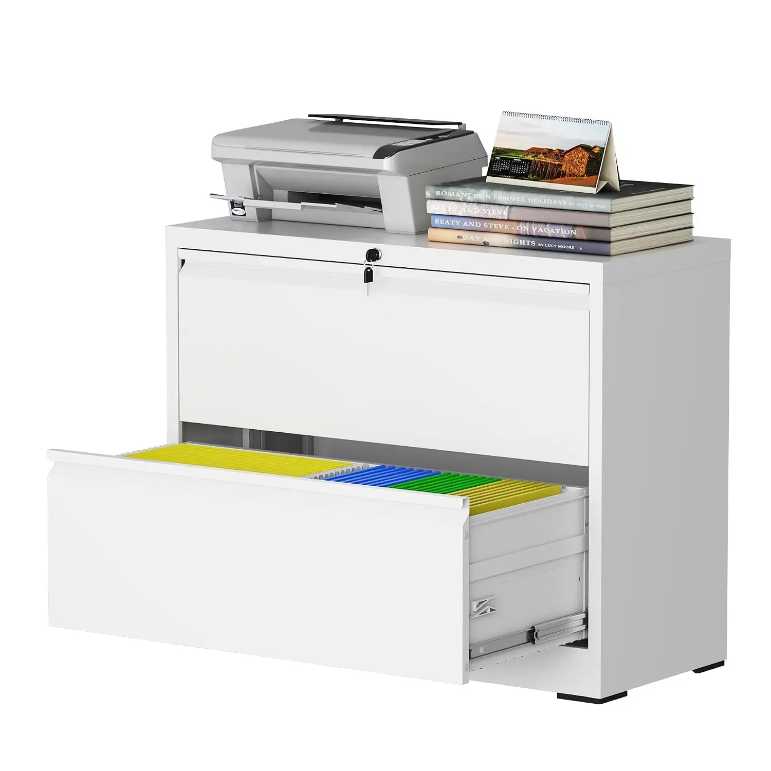 2-Drawer Metal Lateral File Cabinet with Lock, Home Office Storage for Legal/Letter/A4 Documents, 35
