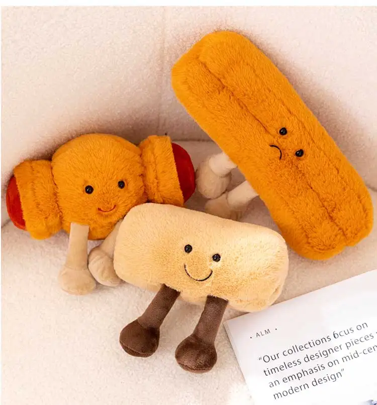 Cute Cartoon Breakfast Series Deep-Fried Dough Sticks/Cookie Bread/Sausage Bag Kawaii Plush Toys Children's Handmade Doll Gifts