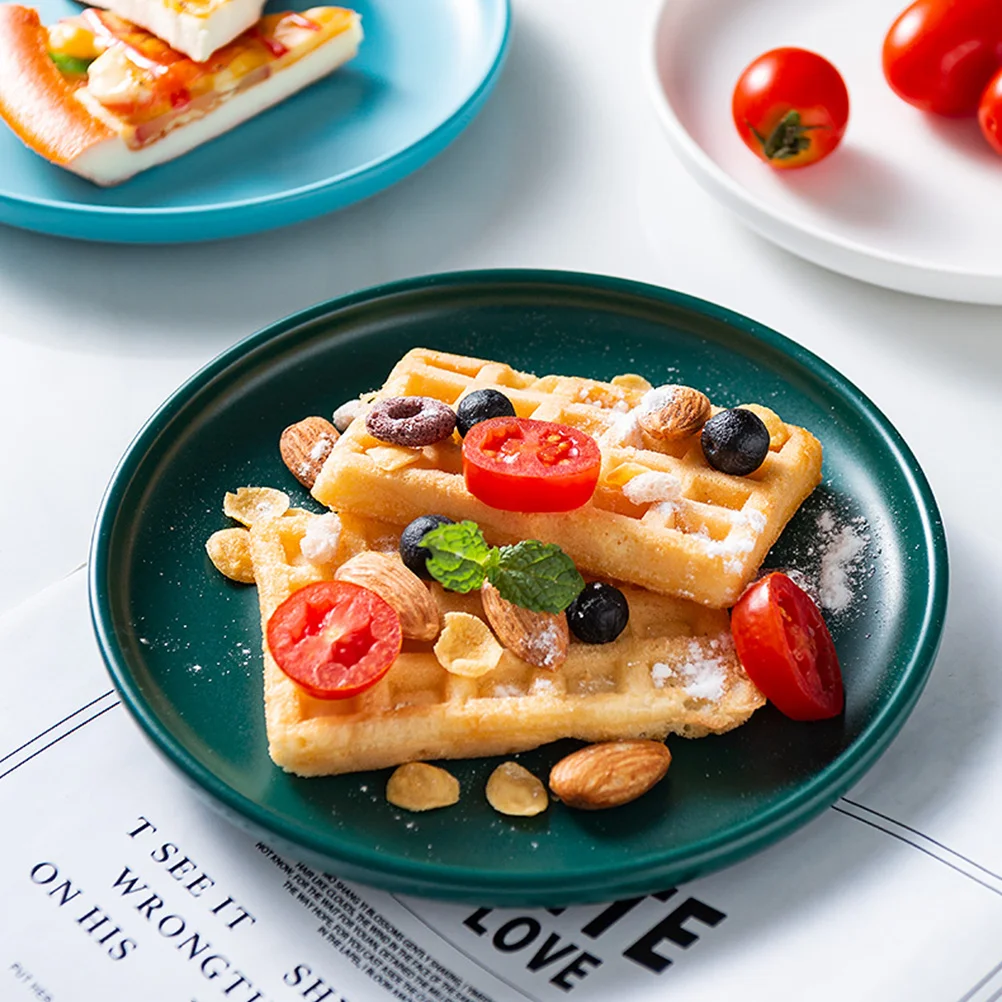 1Pcs Coloured Glazed Ceramic Plate 6 Inch Dark Green Round Fine Craftsmanship Microwave Safe for Steak Pizza Pasta Salad Western