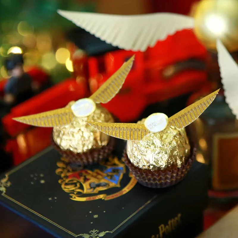 50Pcs Wings Chocolate Cake Party cake Decoration Wizard Topper Gold Wing Cupcake Toppers Snitch Wedding birthday Decor