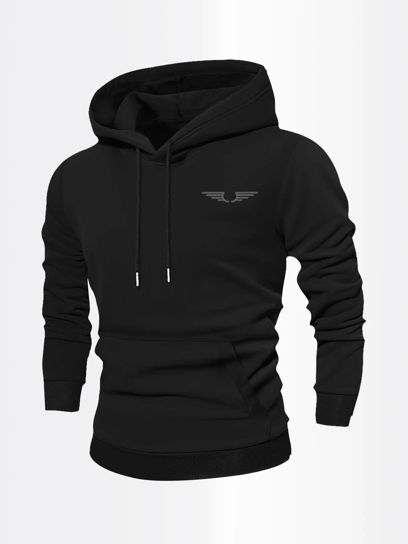 Moletom Masculino de Lã com Estampa de Emblema de Asa, Quente para o Inverno, Casual, Esportivo, para Academia, Pulôver Solto para Treino, Top Streetw