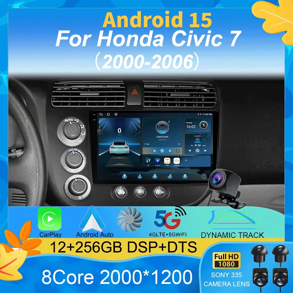 

Android 15 Carplay авто мультимедийный автомобильный радиоплеер для Honda Civic 7 2000-2006 навигация авторадио GPS стерео 2din головное устройство
