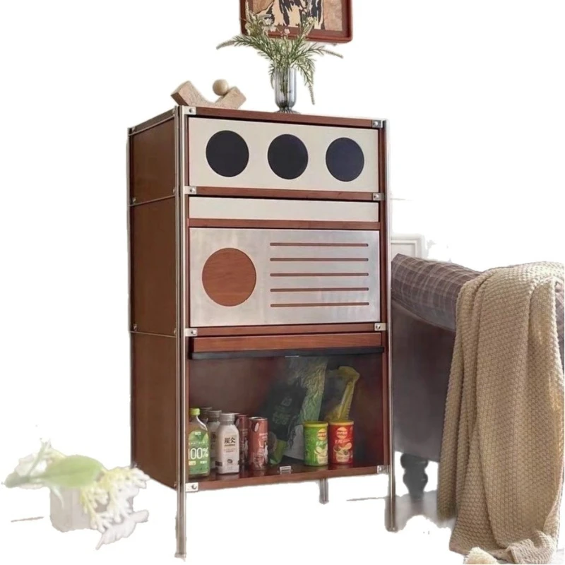 Retro solid wood chest cabinet, living room storage cabinet, storage display cabinet door locker