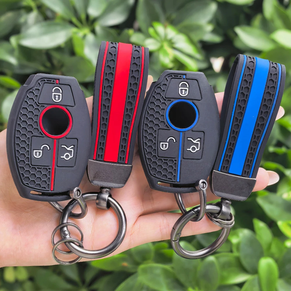 Key Fob Cover Silicone Keychain for Mercedes Benz C E M S CLS CLA GLK GLA GLC GLE AMG Class Key Bag Holder view 3