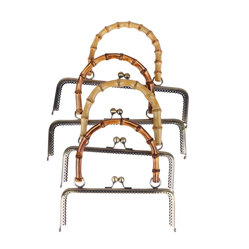 إطار حقيبة محفظة معدني عتيق ، قفل مشبك قبلة بمقبض من الخيزران ، مشابك مجوهرات ، مثبتات خياطة ، مستلزمات صناعة المحفظات ، 1 * #5