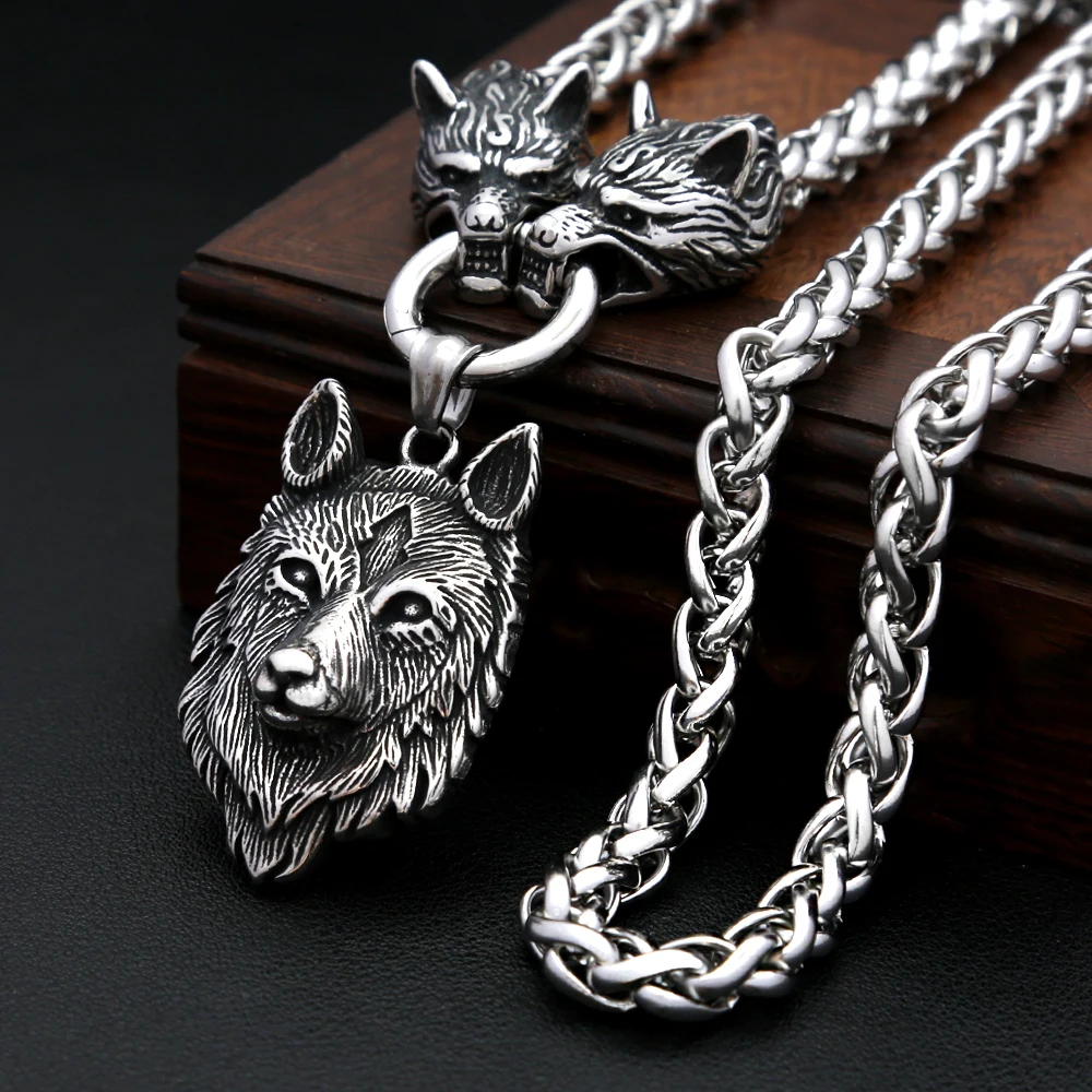 

Nordic Amulet Pendants Stainless Steel Viking Wolf Head Keel Chain Necklace For Men Unique Animal Jewelry Gifts Dropshipping