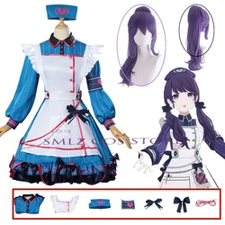 Anime PJSK Asahina Mafuyu Cosplay Costume Project Sekai Costume Lovely Blue Maid Uniform Dress Suit Wig Women Play Clothing
