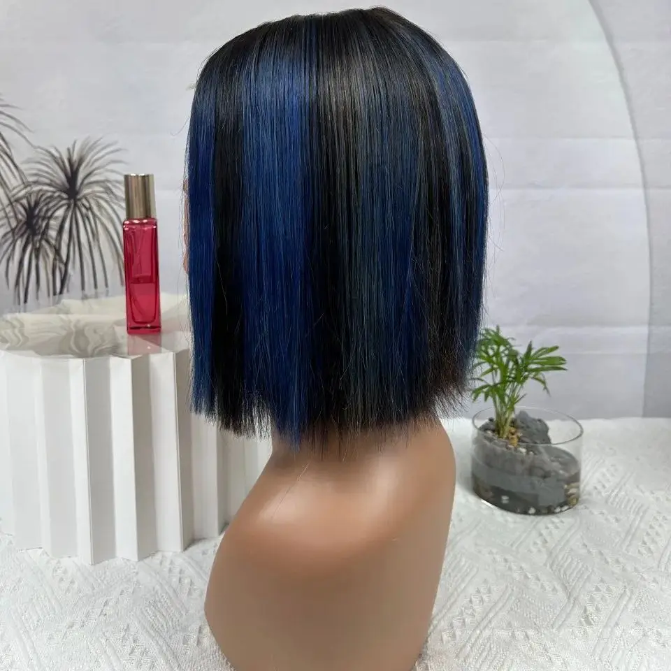 10inch 200% Density Colored 1B38 Piano 4×4 Lace Frontal Bob Swiss Lace Wig Straight Short Bob Human Hair Lace Front Wigs On Sale