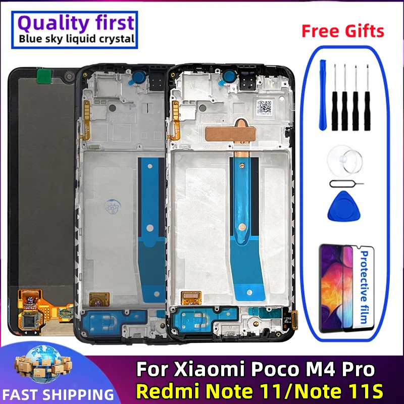 Touch Screen Digitizer Assembly Replacement, LCD OLED with Frame, Mobile Phone Display, Xiaomi Redmi Note 11, 11S, POCO M4 Pro