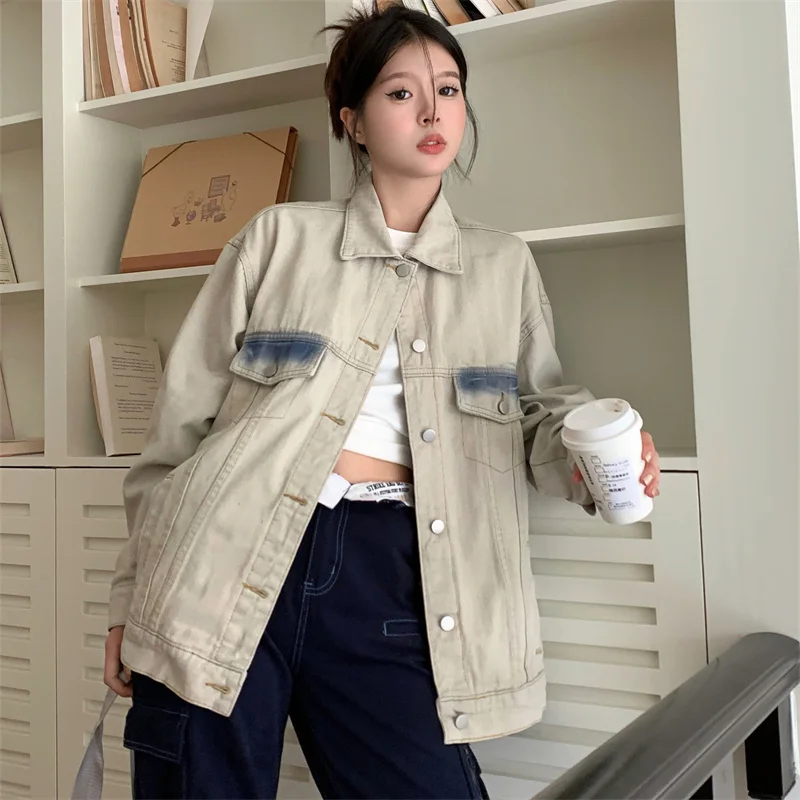 

Denim Coat Pink Flowers Womens Autumn Down Buttoned Notched Beaded Professional Sashes Functional High-End Subcultural Jackets