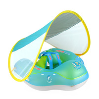 Baby Swimming Float with Canopy Inflatable Infant Swimming Ring Safety Bottom Support for Kids Toddler Swim Trainer